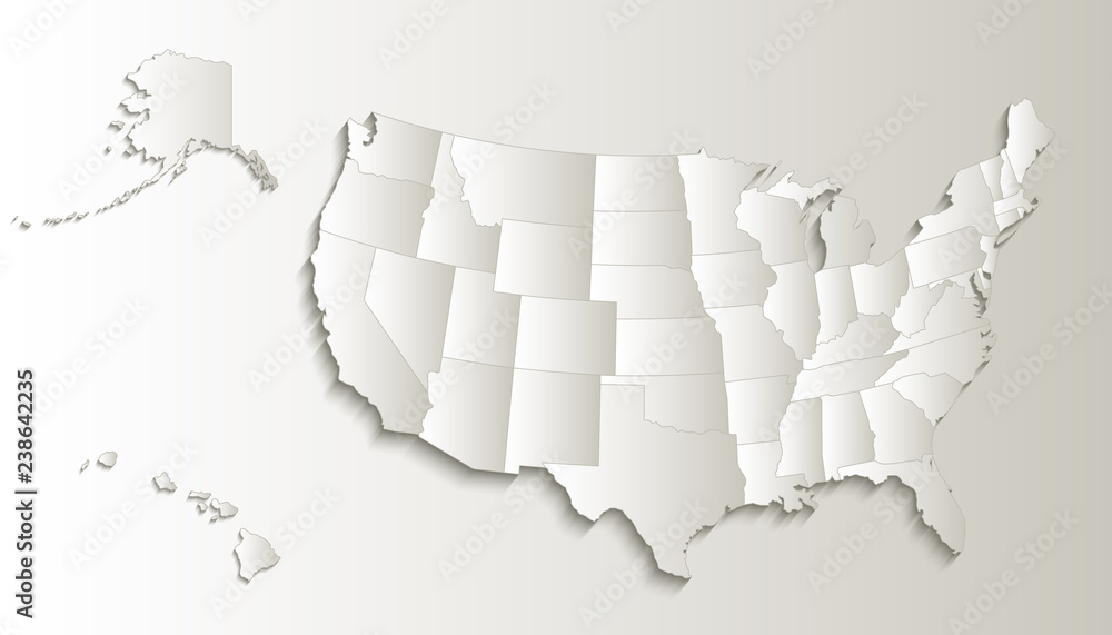 USA map with Alaska and Hawaii map separate states individual blank