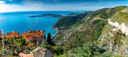 Photography Panoramic view of French Riviera from Eze village in summer season, surroundings