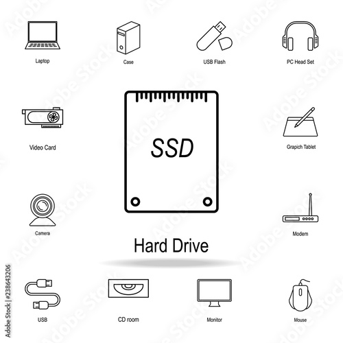 SSD hard drive icon. Detailed set of computer part icons. Premium graphic design. One of the collection icons for websites, web design, mobile app
