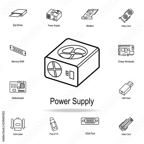 Power supply icon. Detailed set of computer part icons. Premium graphic design. One of the collection icons for websites, web design, mobile app