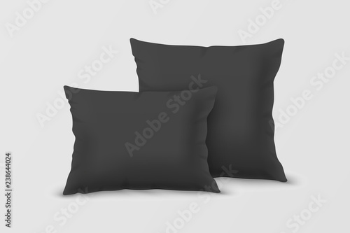 Vector Realistic 3d Black Pillow Set Closeup Isolated on White Background. Elements of Bedroom, Home, Hotel Decor. Design Template of Square and Rectangular Pillows for Graphics and Mockup. Front view
