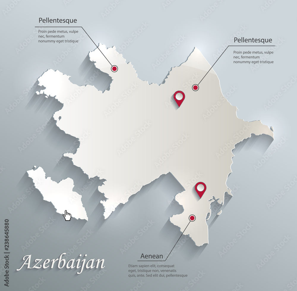 Azerbaijan map blue white card paper 3D vector