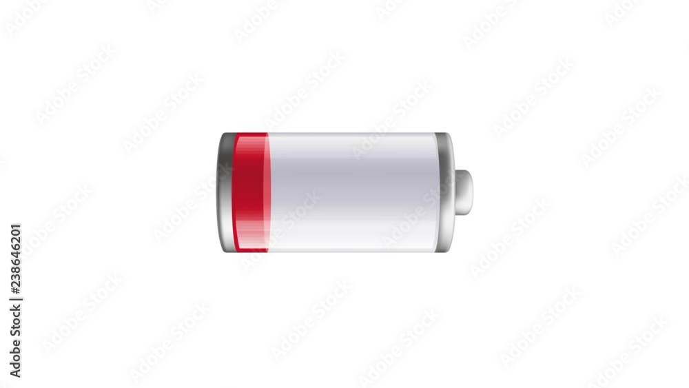Animation icon of the low battery blinking as discharging on the white screen background Animation icon of the low battery blinking as discharging on the white screen background