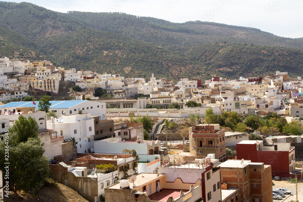 Africa, Northern Morocco, Rif Mountains, local village houses perched on hillside.