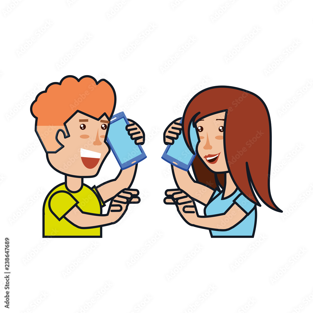 young couple talking for smartphone young couple talking for smartphone