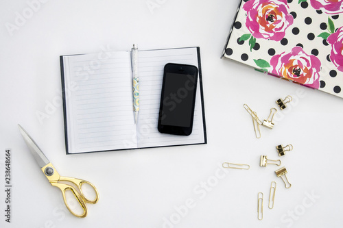 Wallpaper Mural office desk with scissors, phone and notepad for business person Torontodigital.ca