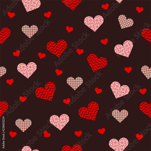 beautiful seamless pattern with pink heart on red background