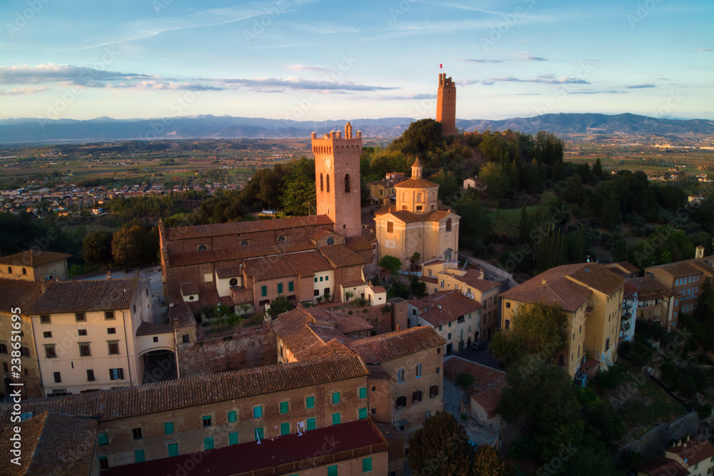 Tower and Church in Tuscan hill town of San Miniato