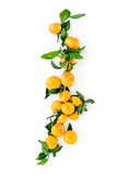 Winter fruits for New Year and Christmas. Tangerines on white background top view