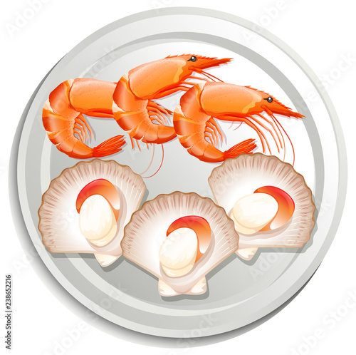 Prawns and scallops on plate