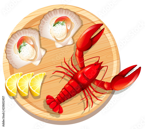 A seafood plate with lobster and scallop