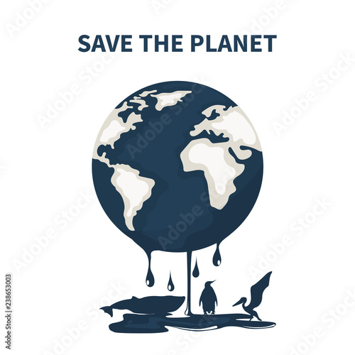 Planet earth contaminated by oil and animals dying