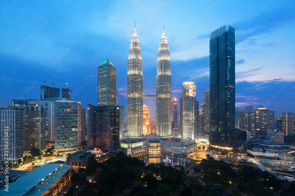 Kuala lumpur cityscape. Panoramic view of Kuala Lumpur city skyline during sunrise viewing skyscrapers building and in Malaysia.