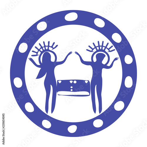 Rock or Cave painting vector illustration: Ancient alien astronaut drawings. Prehistoric aliens or ancient astronauts as romantic pseudoscientific theory.
