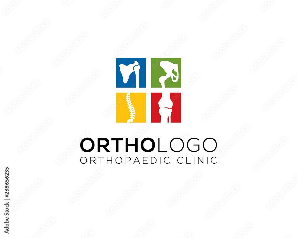 four colorful little square of human bone joints for chiropractic and orthopedic clinic logo