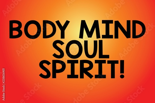Text sign showing Body Mind Soul Spirit. Conceptual photo Healthy lifestyle emotional balance Spiritual feelings Blank Color Rectangular Shape with Round Light Beam Glowing in Center