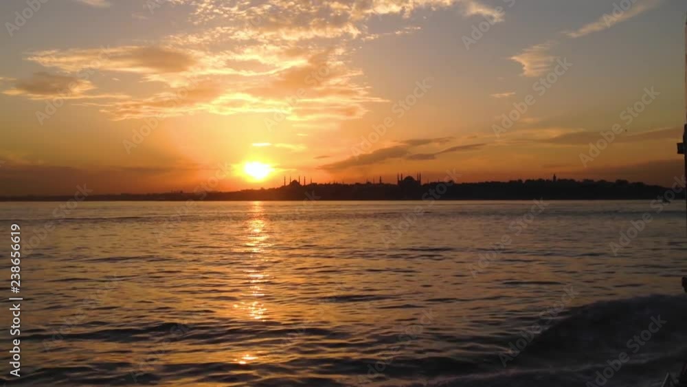 Sunset behind historical peninsula in Istanbul, Marmara Sea. Sunset behind historical peninsula in Istanbul, Marmara Sea.