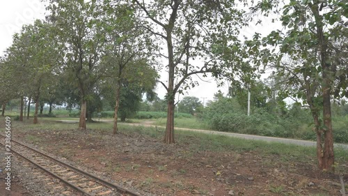 Kanchanaburi,Thailand-December 9, 2018: A train to Nam Tok leaves Tha Kilen Train Station of Thai-Burma Railway
