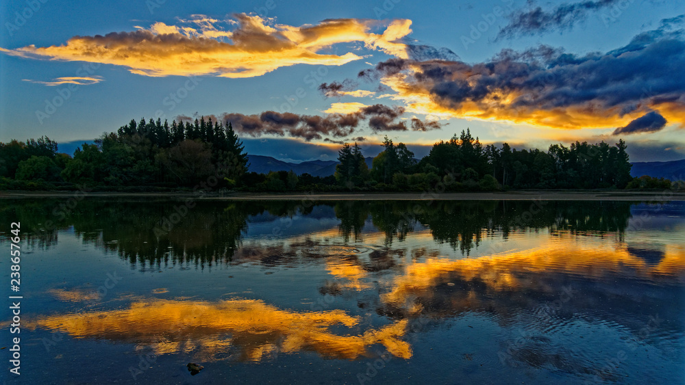 Sunset at the Kumeras reflection, Motueka, New Zealand