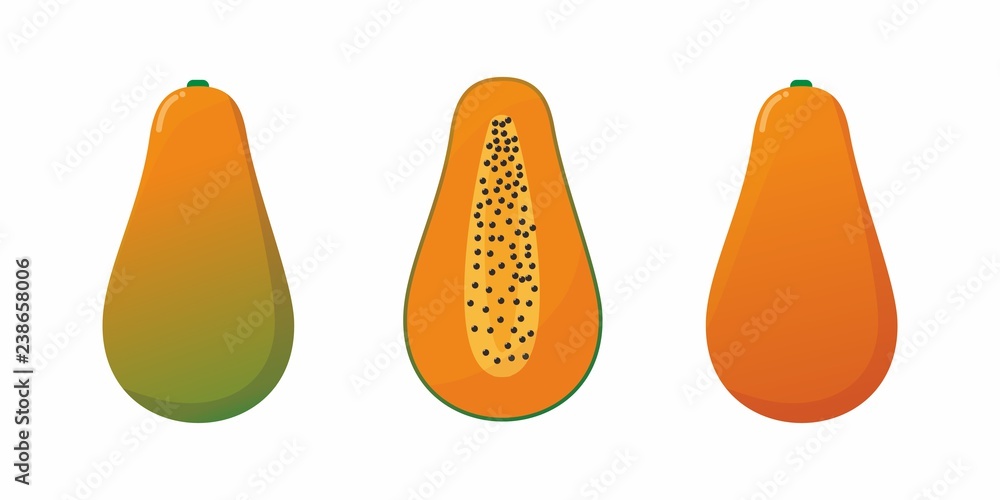Set of papaya fruit isolated on white Set of papaya fruit isolated on white