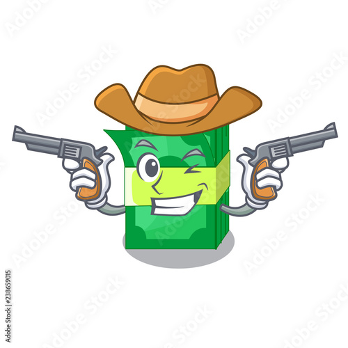 Cowboy stack money shape cartoon on table