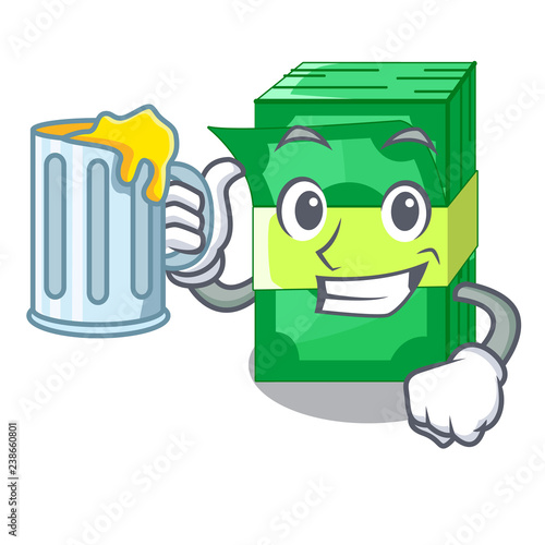 With juice stacks money dollar on bank character