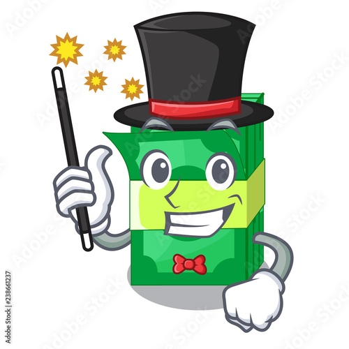 Magician set money in packing bundles cartoon