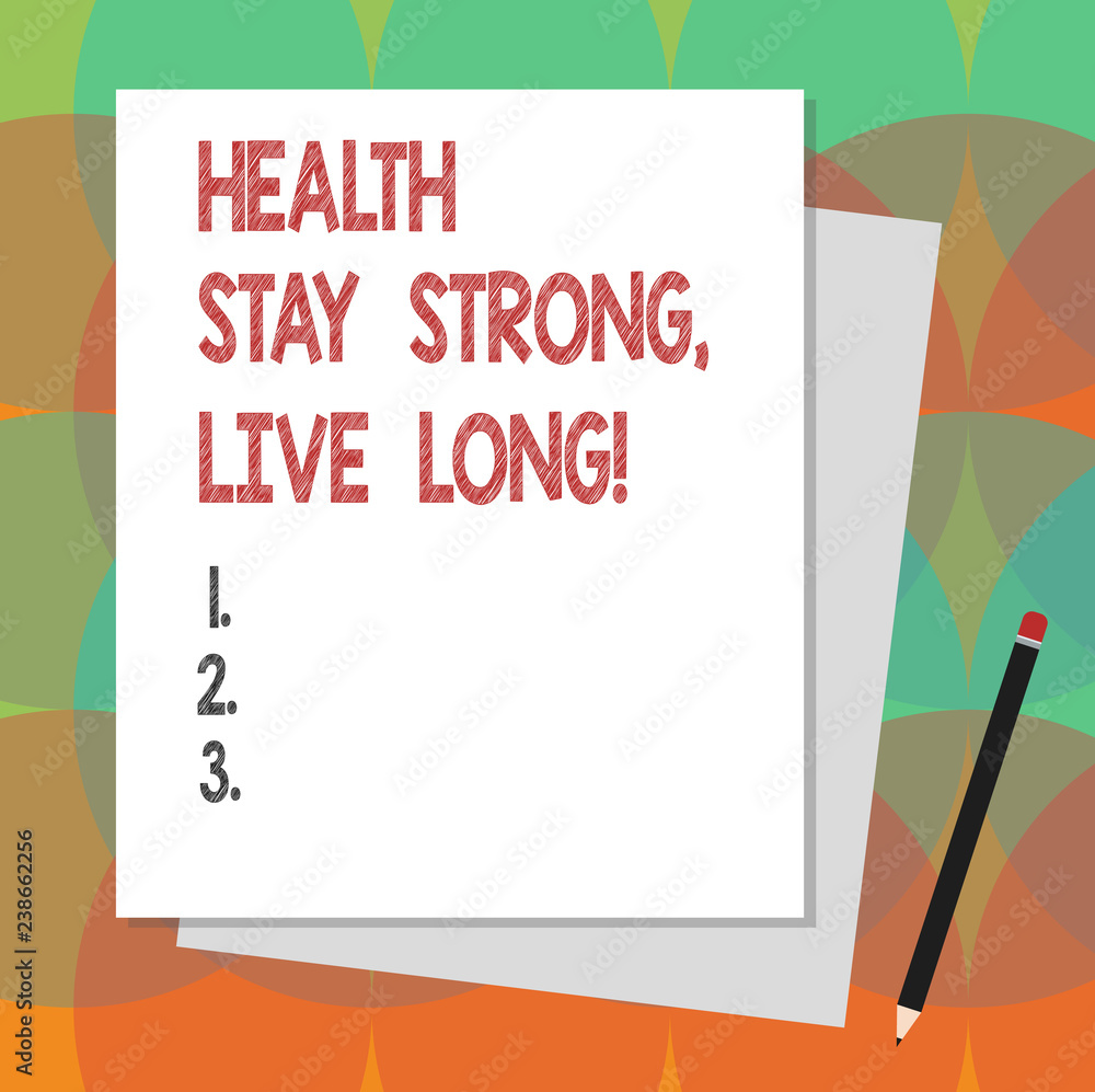 Text sign showing Health Stay Strong Live Long. Conceptual photo Have a healthy life selfcare prevention Stack of Blank Different Pastel Color Construction Bond Paper and Pencil Text sign showing Health Stay Strong Live Long. Conceptual photo Have a healthy life selfcare prevention Stack of Blank Different Pastel Color Construction Bond Paper and Pencil