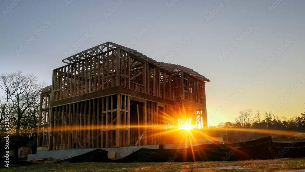 Wood Building frame at Multi-Family Housing Construction Site