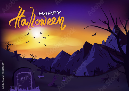 Happy halloween day poster invitation, fantasy concept horror story abstract background vector illustration