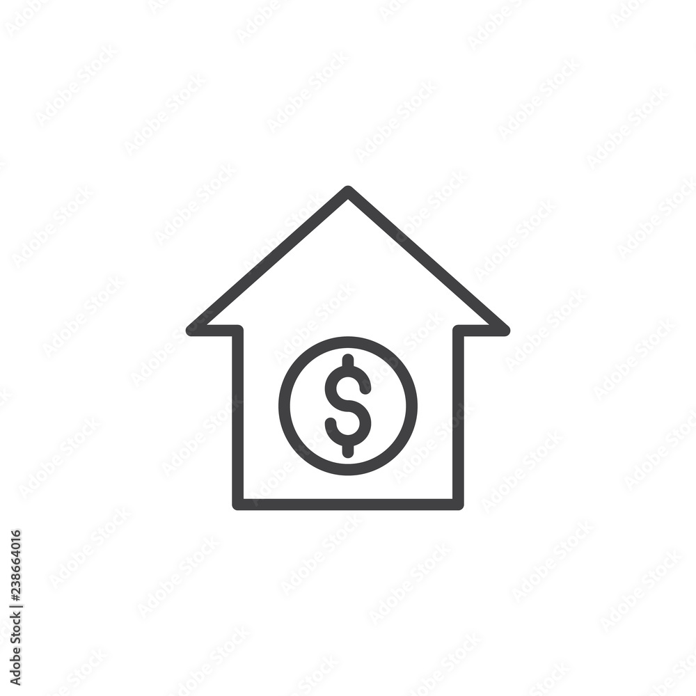 House with dollar outline icon. linear style sign for mobile concept and web design. Home and money simple line vector icon. Symbol, logo illustration. Pixel perfect vector graphics House with dollar outline icon. linear style sign for mobile concept and web design. Home and money simple line vector icon. Symbol, logo illustration. Pixel perfect vector graphics