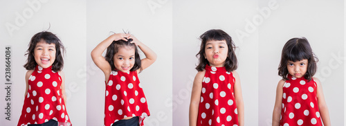 Set of kid portrait of face expression. smile, laugh, sad and angry concept.