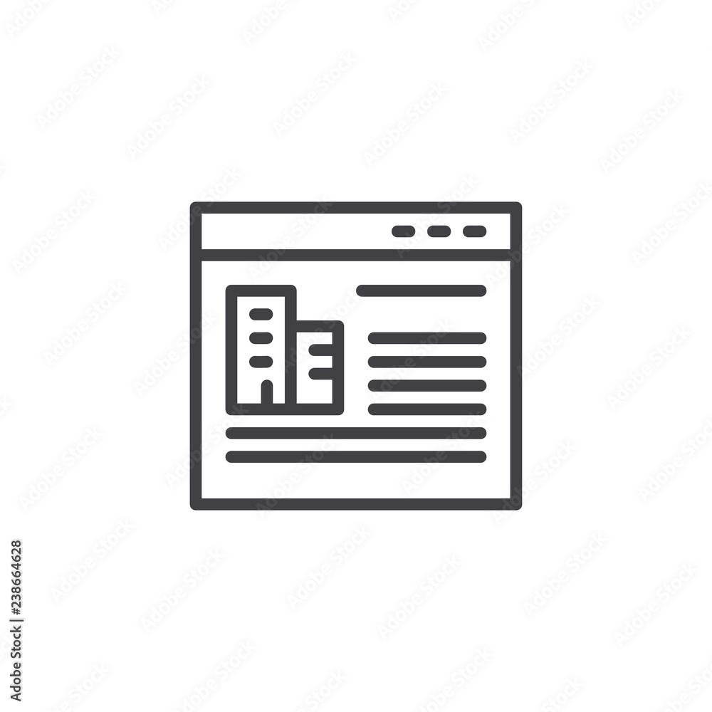 Real estate online store outline icon. linear style sign for mobile concept and web design. Website page with house simple line vector icon. Symbol, logo illustration. Pixel perfect vector graphics Real estate online store outline icon. linear style sign for mobile concept and web design. Website page with house simple line vector icon. Symbol, logo illustration. Pixel perfect vector graphics