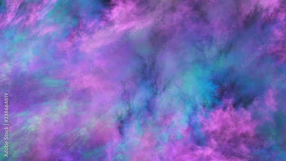 Abstract blue and violet surreal clouds. Expressive brush strokes. Fractal background. 3d rendering.