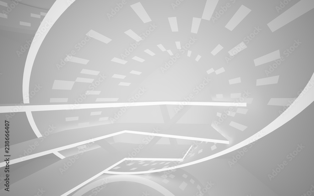 Obraz premium Abstract white interior of the future, with neon lighting. 3D illustration. Rendering