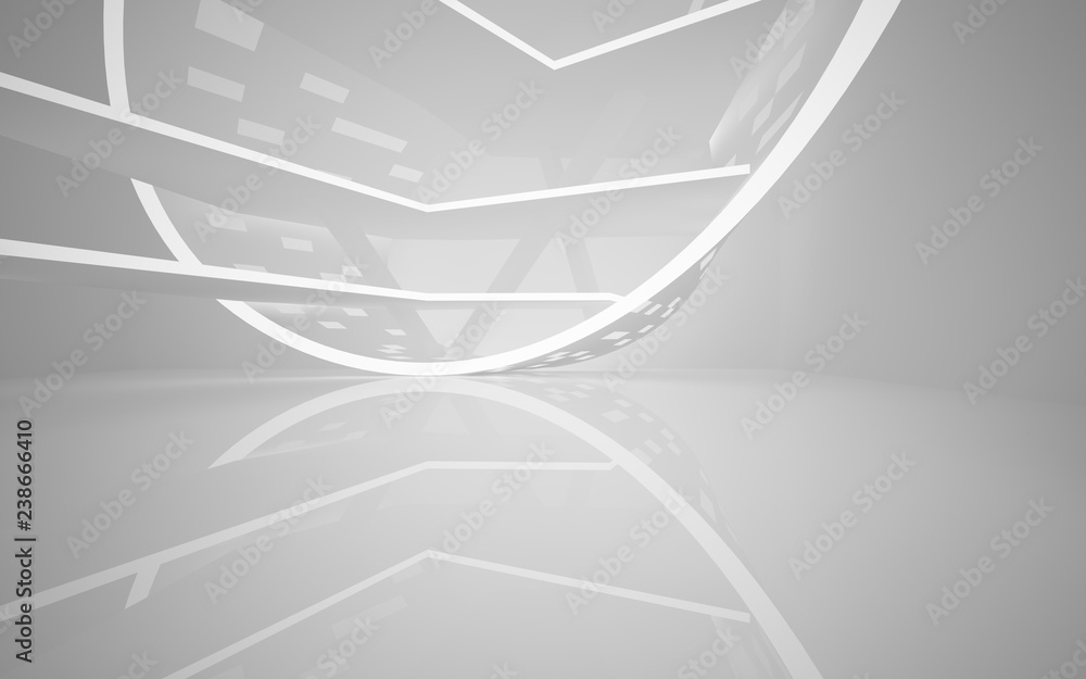 Abstract white interior of the future, with neon lighting. 3D illustration. Rendering Abstract white interior of the future, with neon lighting. 3D illustration. Rendering