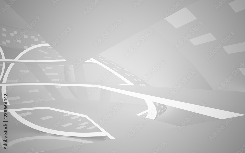 Abstract white interior of the future, with neon lighting. 3D illustration. Rendering Abstract white interior of the future, with neon lighting. 3D illustration. Rendering