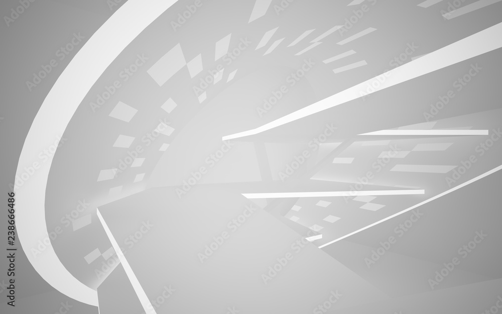 Fototapeta premium Abstract white interior of the future, with neon lighting. 3D illustration. Rendering