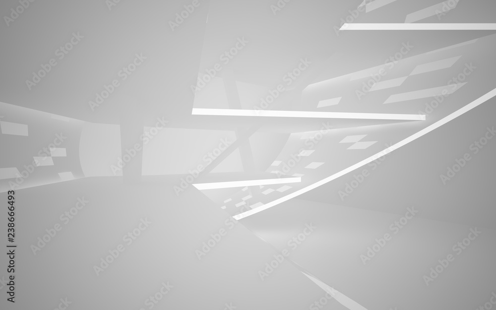 Abstract white interior of the future, with neon lighting. 3D illustration. Rendering