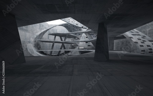 Abstract interior of glass and concrete. Architectural background. 3D illustration and rendering 