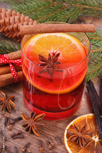 Mulled wine for christmas or winter evening with spices