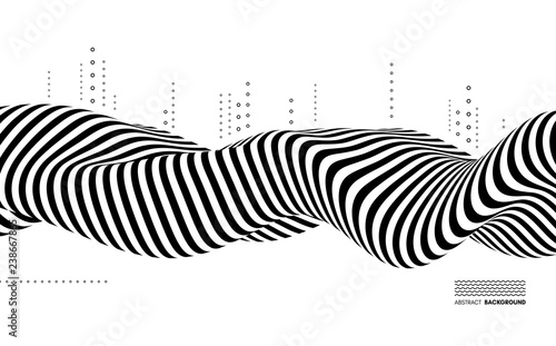 Black and white design. Pattern with optical illusion. Abstract 3D geometrical background. Vector illustration.
