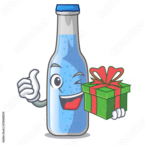 With gift glass of soda water on character
