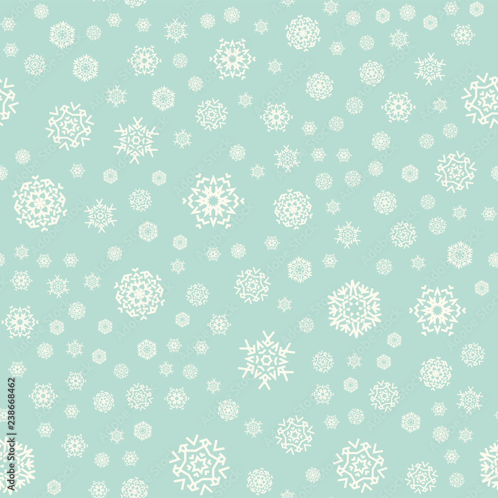 Christmas snowflakes seamless pattern with snowfall