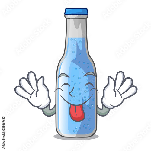 Tongue out bottle soda water isolated on mascot