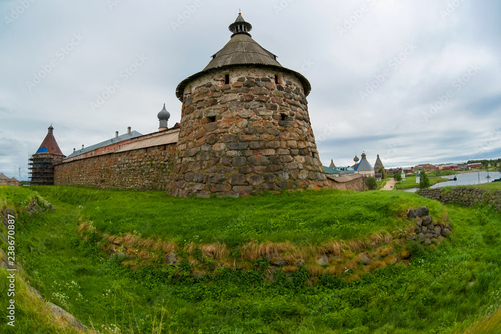 Korozhnaya tower of the Solovki Kremlin on a cloudy day Korozhnaya tower of the Solovki Kremlin on a cloudy day
