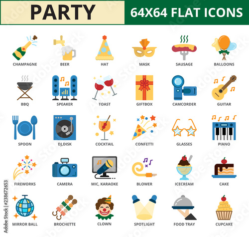 Celebration & party Flat icon set