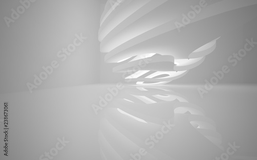 Abstract white interior of the future, with neon lighting. 3D illustration and rendering