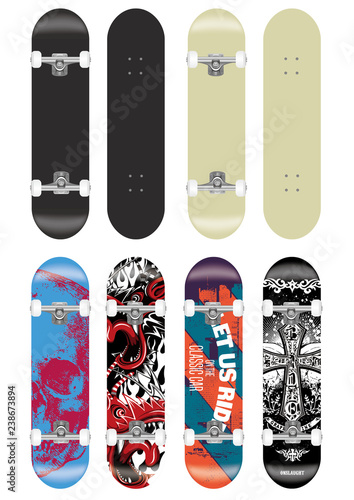 skateboard vector template illustration set (with backside design collection) 