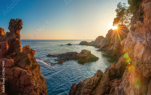 Morning seascape of mediterranean rocky beach in Spain